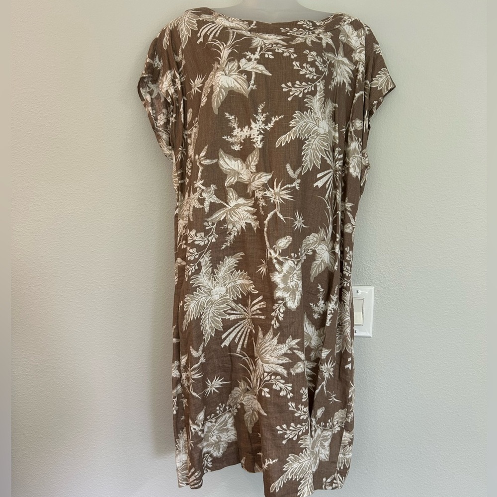 Botanical print linen sheath dress XL